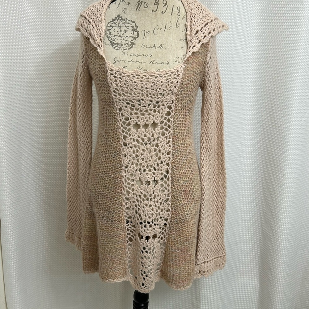 Free People Open Knit Long Hooded Sweater/shirt dress